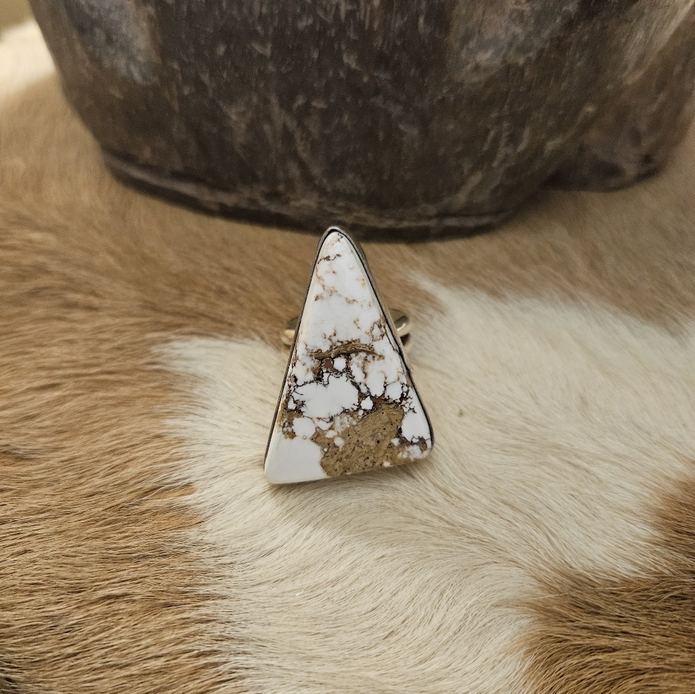 Triangular White White Buffalo Sterling Silver Ri… - image 1